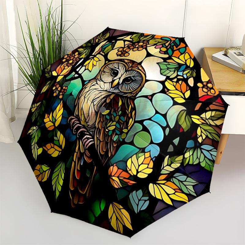 1 Stück Buntglas Eule Faltbarer Regenschirm | Elegantes Design, Modisches Accessoire, Langlebige Konstruktion, Stabile Speichen yy251107051