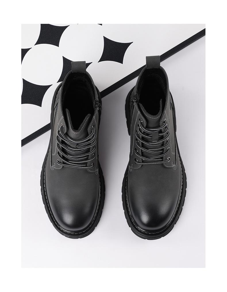 Męskie skórzane buty Martin typu high-top na jesień/zimę 2025: Codzienne, Modne, Przecierane Kolorem, Zwiększające Wysokość Buty Motocyklowe i Robocze