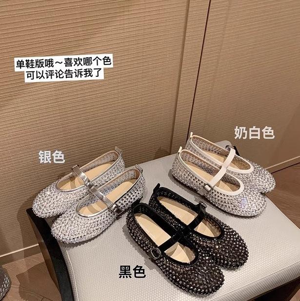

[sheii Su Yinyin] single shoe version~ rhinestone mesh yarn breathable flat bottom buckle with Mary Jane single shoes women s ballet shoes 35