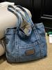 2026 Trendy Large Capacity Denim Tote Bag - Casual and Fashionable Shoulder Bag for Work and Commute