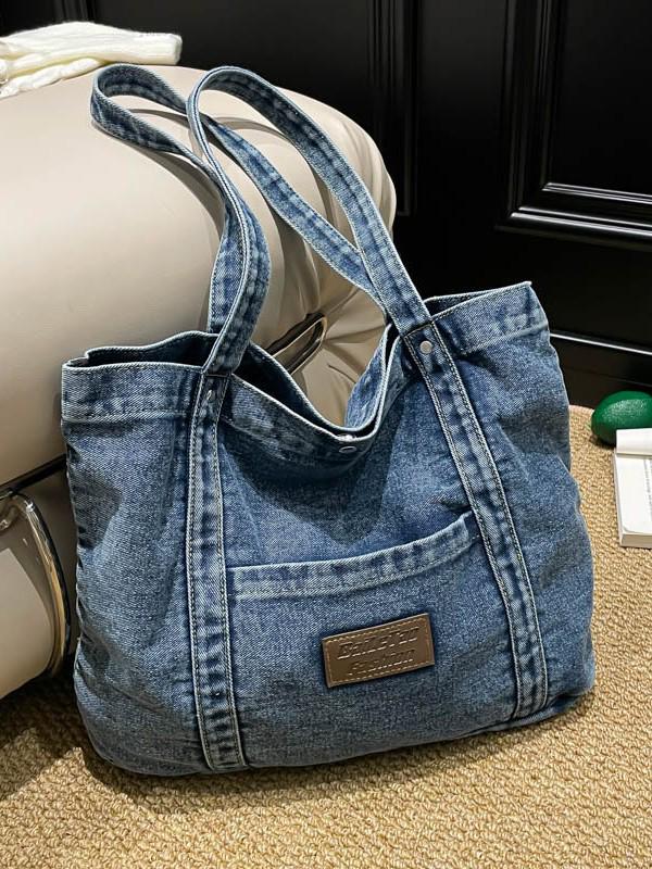 2026 Trendy Large Capacity Denim Tote Bag - Casual and Fashionable Shoulder Bag for Work and Commute