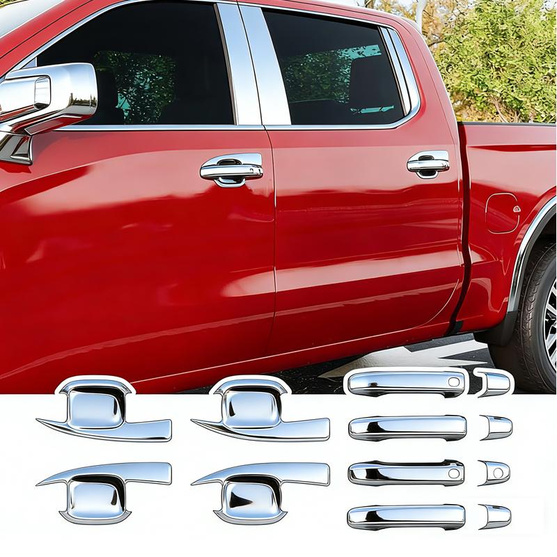 Intelligent Door Bowl Handle Cover For Chevrolet Silverado -2024 Carbon Fiber Chrome Silver Glossy Black Styling Chrome 8pcs