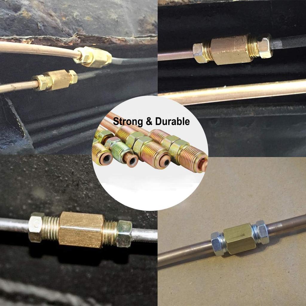 MuHize 1/4 Brake Line Fittings - Upgraded 15 Pieces 7/16 24 Threads Brake Union Fittings Assortment For 1/4” Brake Tube (5 Unions, 10 Nuts)