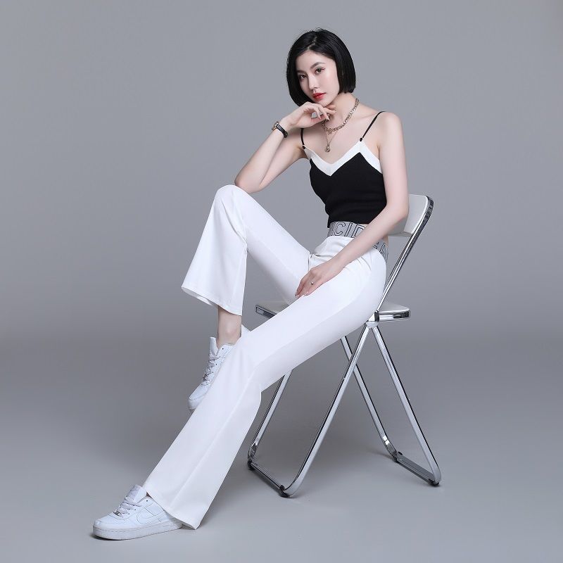Office Lady Korean Fashion Thin Solid Wide Leg Suits Pants Spring Summer Women High Waist Elastic Loose Casual Straight Trousers