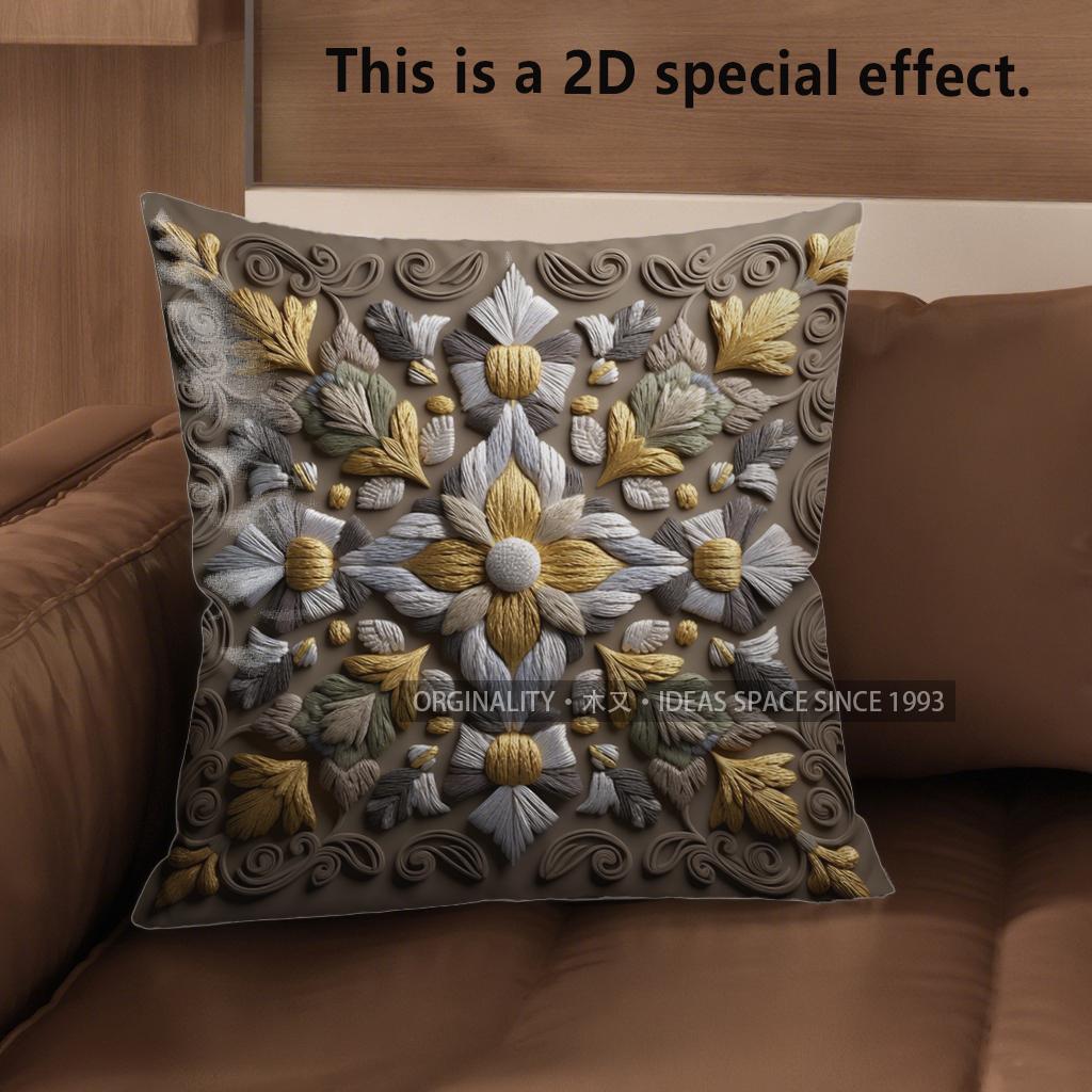 2D Intricate Floral Pattern Decorative Pillow Covers Pattern Cushion Cover Suitable For Sofa Bedroom Car Pillow Cover