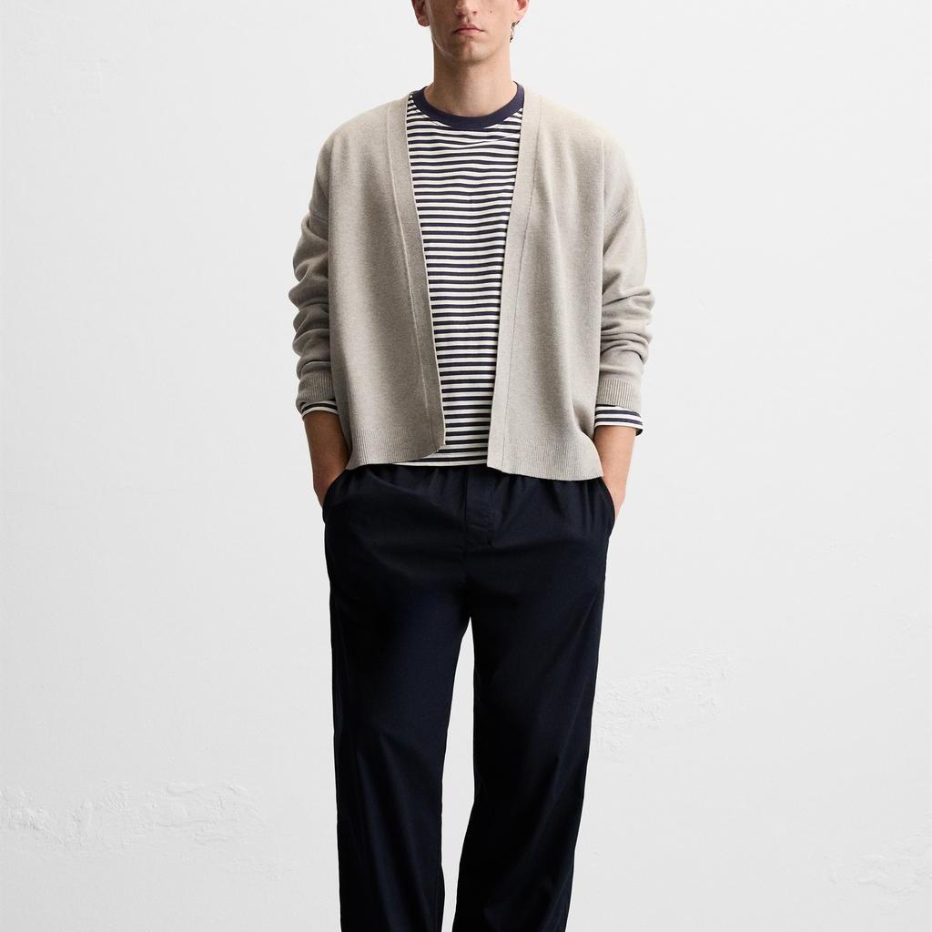 Zara Loose Open Collar Long Sleeve Knit Cardigan Men Cardigans Gray 9598370-803