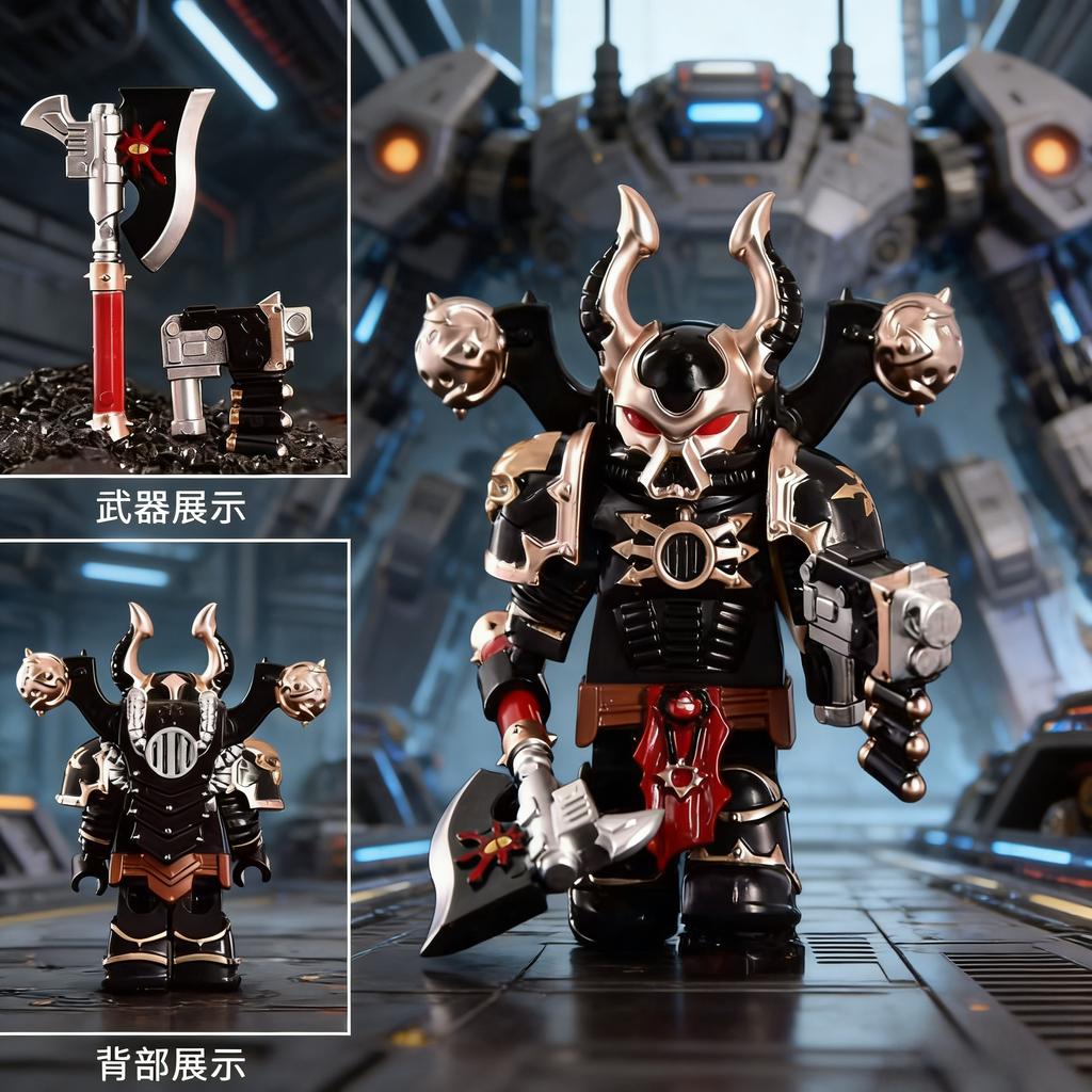 Mecha-Style Warrior Building Block Figurine, Fully Articulated with Weapon Set, Desktop Decoration Collectible