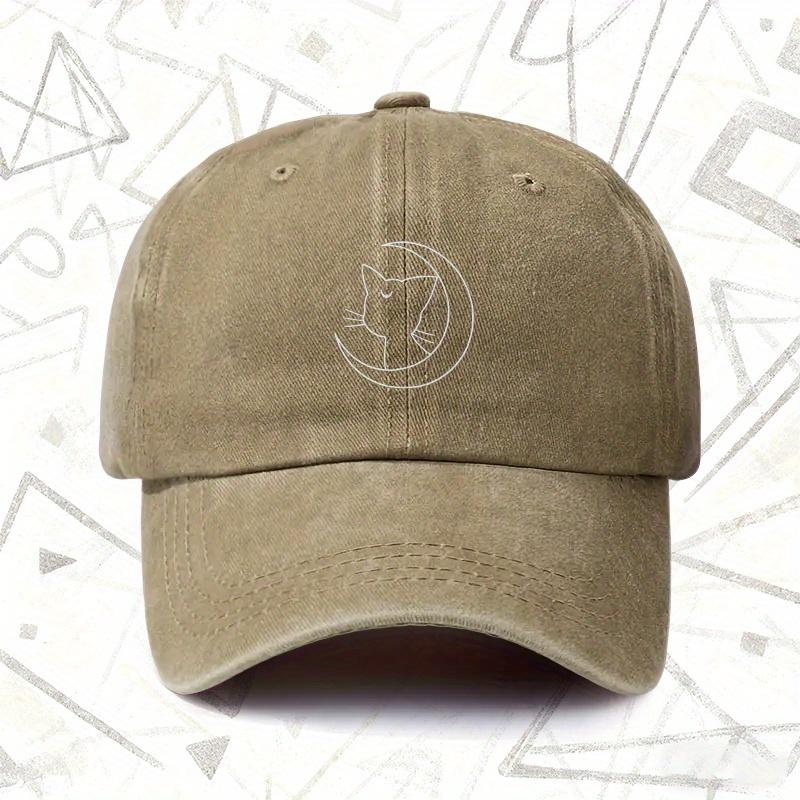 Pc Vintage Washed Hat with Moon Cat Design Unisex Solid Baseball Cap AllSeason Wear Ideal Gift for Weddings Parties and