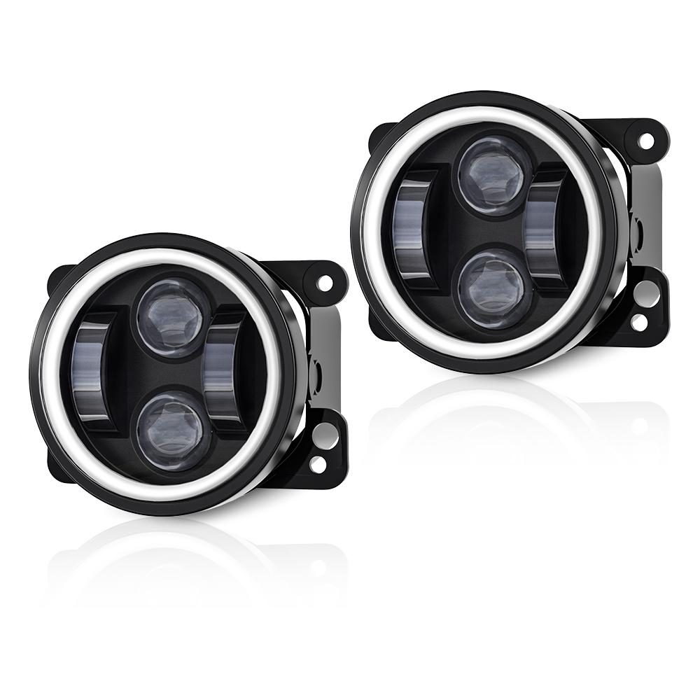4 Inch LED Fog Lights White Halo Ring Angel Eyes DRL Amber Turn Signal Lamp 40W Round Auxiliary Lights For Jeep Wrangler JK TJ