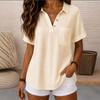 Women's Point Collar Short Sleeve Blouse Regular Fit Minimalist Casual Shirt
