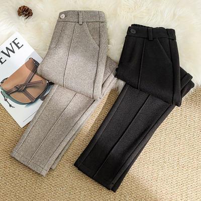Hohe Taille Wollmischung Hose Frauen Winter Verdicken Plüsch Gefüttert Harem Pantalones Büro Casual Warm Knöchellangen Woll Spodnie