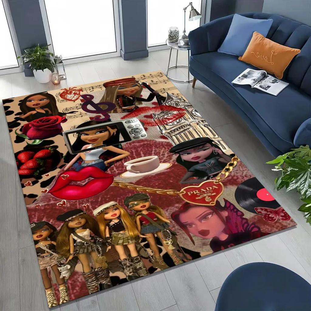 Fashion Girls Bratz Doll Cartoon Art Rug for Bedroom Living Room Sofa Home Doormat Decor,Large Kids Play Non-slip Floor Mat Gift