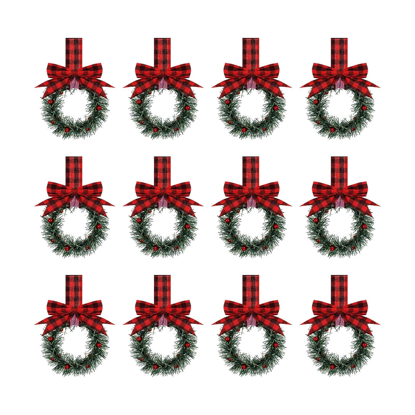 

Рождественские венки для кухонного шкафа с клетчатой лентой-бантом, подвесные венки для дверей шкафа, декоративные венки для кухонного окна, наружного и внутреннего праздничного декора One Size красный