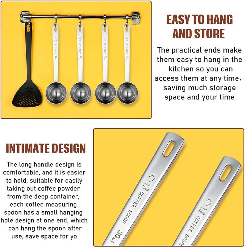 A84E-Stainless Steel For Coffee Milk Fruit Powder, Spice Jar 2 Tablespoon Scoop 8 Pieces 30 Ml Measuring Spoon With Long Handle