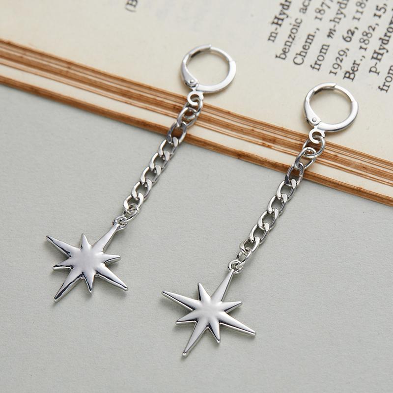 Y2K Punk Hottie Octagonal Star Long Drop Earrings Women's Hip Hop Gothic Harajuku Retro Style Party Gift Accessories