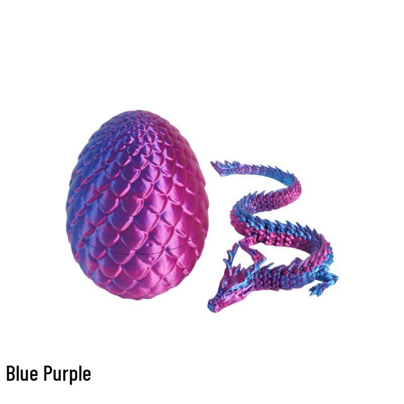 Colorful 3D Printed Jointed Dragon Egg Model - Creative Chinese Dragon Decoration Toy Gift 8.5CM Egg + 30CM Dragon