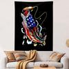 Largemouth Bass Fish Jumping American Flag Stars Stripes Fishing Lure Black Wall Tapestry Fishing Decor for Man Cave Gift