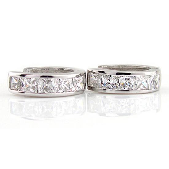 Fashion Men's Silver Plated Small Round Square Rhinestone Hoop Huggie Earrings
