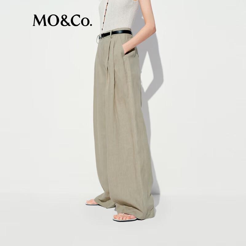 MO&Co. 100% Linen Wide-Leg Casual Pants with Belt