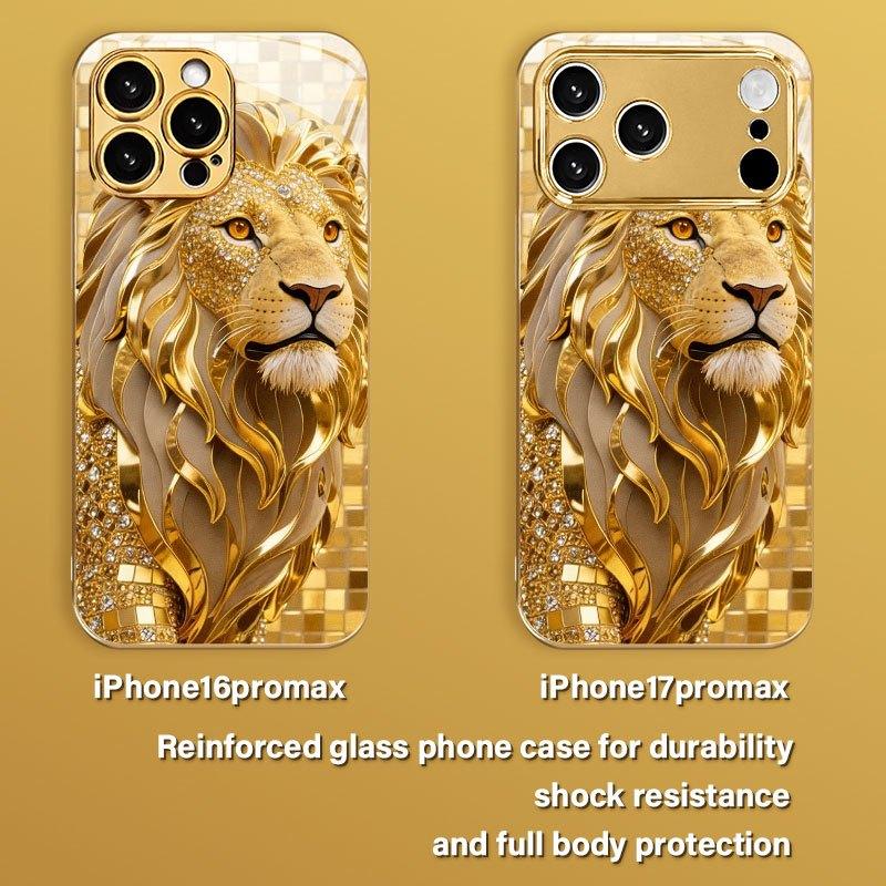 Carcasa de sticlă pentru telefon cu designul majestic al Leului de Aur este potrivită pentru iPhone17 16 15 14 13 12 11Pro/Max/Plus anti-cădere și rezistentă la șocuri