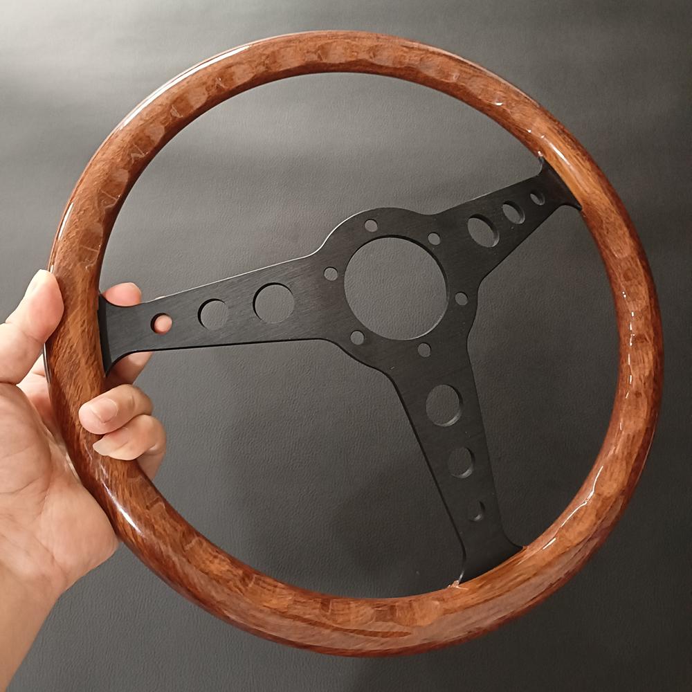 Classic 350MM 14Inch Racing In.dy Wood Steering Wheel Universal Modified Drift JDM Sport Wooden Grain MxO Steering Wheel IN.DY LOG BK