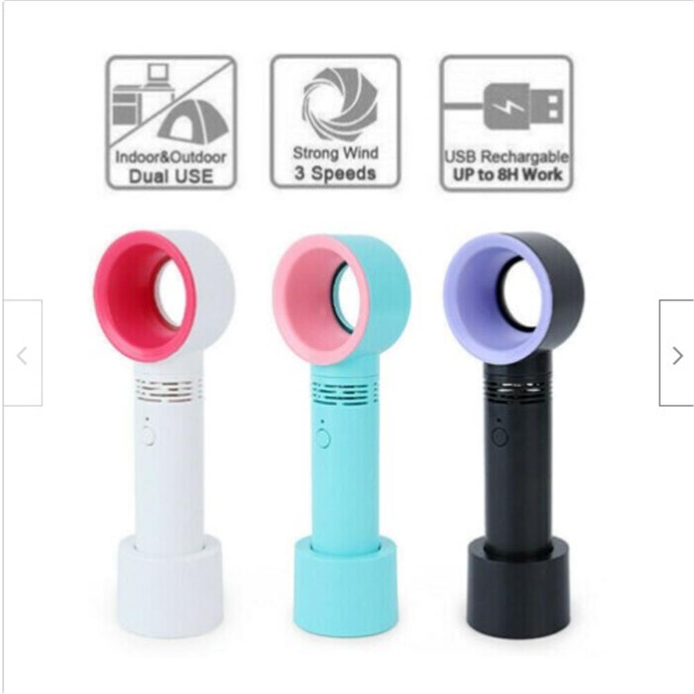 Portable Handheld Bladeless Fan With Led Indicators 360 Degrees 3 Speeds Mini Cooling Fan
