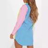 European and American women's clothing women's striped color matching long-sleeved casual shirt dress
