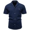 2026 Summer High-Quality Cotton Cuban Collar Vertical Stripe Shirt for Men, Business Casual Men's Short Sleeve Shirt