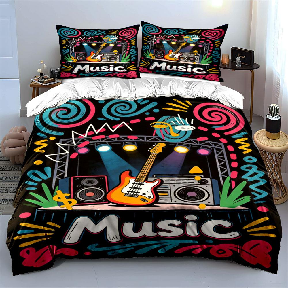 Colorful Instruments and "music" Text. Bedding Sets Duvet Cover Sets Duvet Covers Pillowcases(1 * Duvet Cover 2 * Pillowcases Without Duvet Insert)
