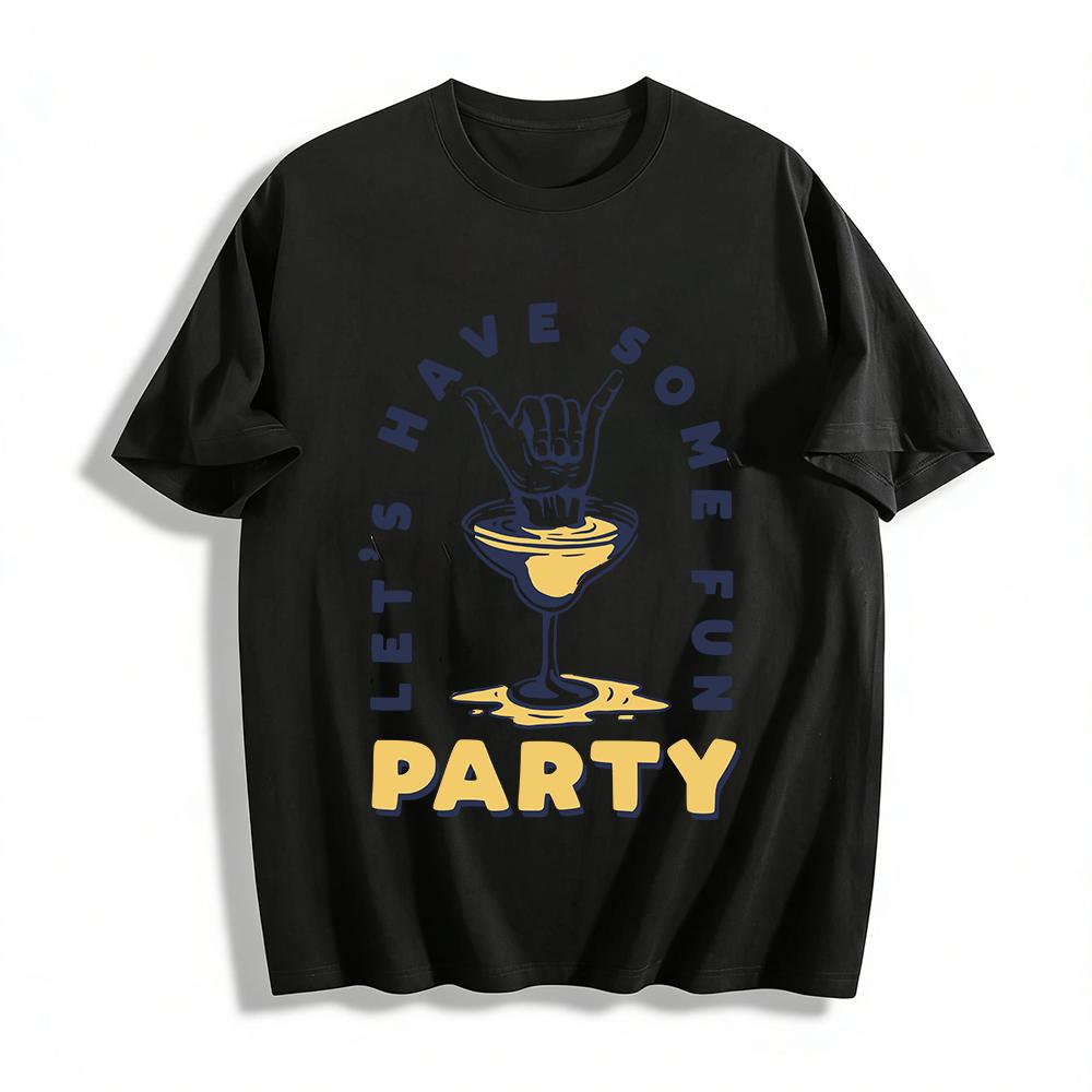 Shaka Hand Cocktail Print Lets Have Some Fun Party Top Pure cotton T-shirt XXS