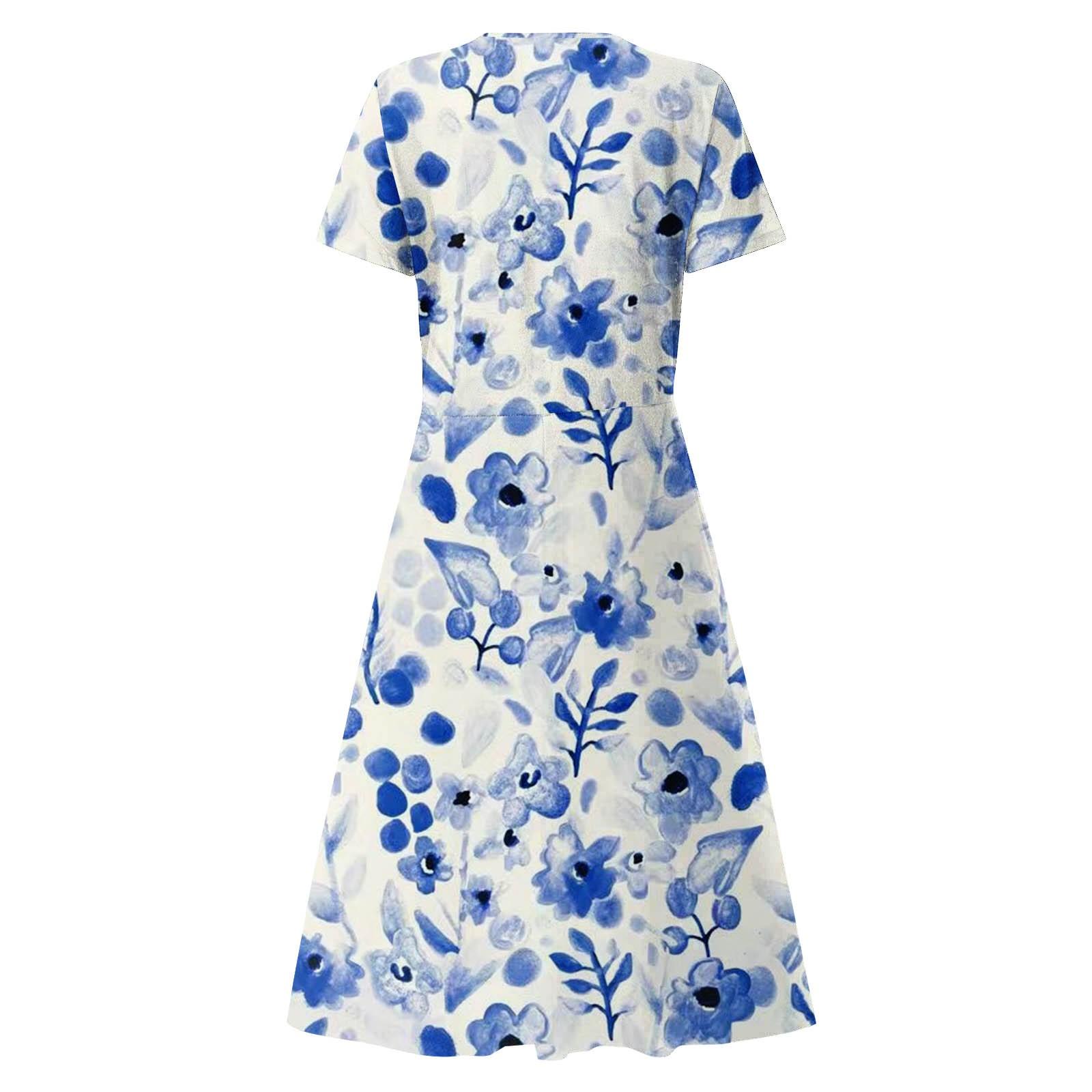 Женское весенне-летнее модное платье с V-образным вырезом и коротким рукавом с цветочным — фото 5