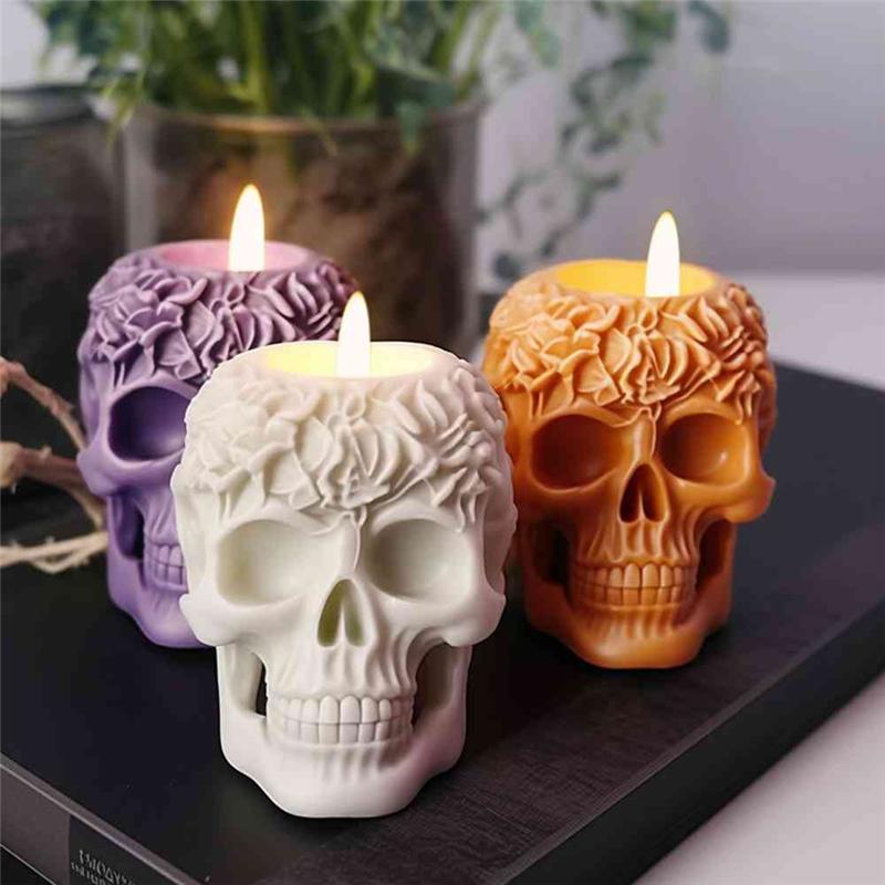 ABWR-Rose Skull Candle Mold DIY Chocolate Cake Handmade Halloween Decoration Mold