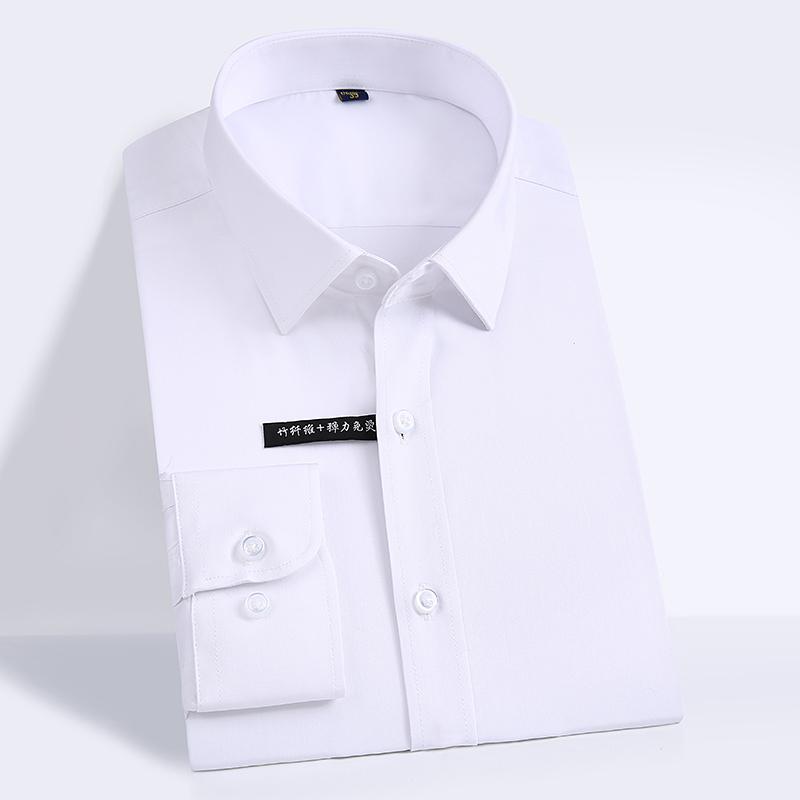 Stretch Bamboo Fiber Soft Comfortable Long Sleeve Solid Formal Men Classic Social Shirts