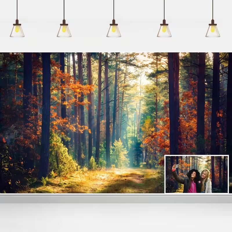 2D Enchanted Autumn Forest Path Photography Background