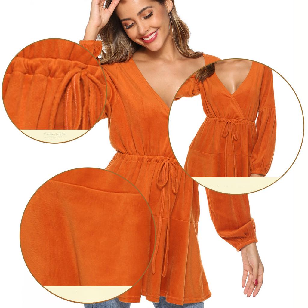 Damen Crossover V-Ausschnitt zum Binden Plüsch Langarm Oberteil