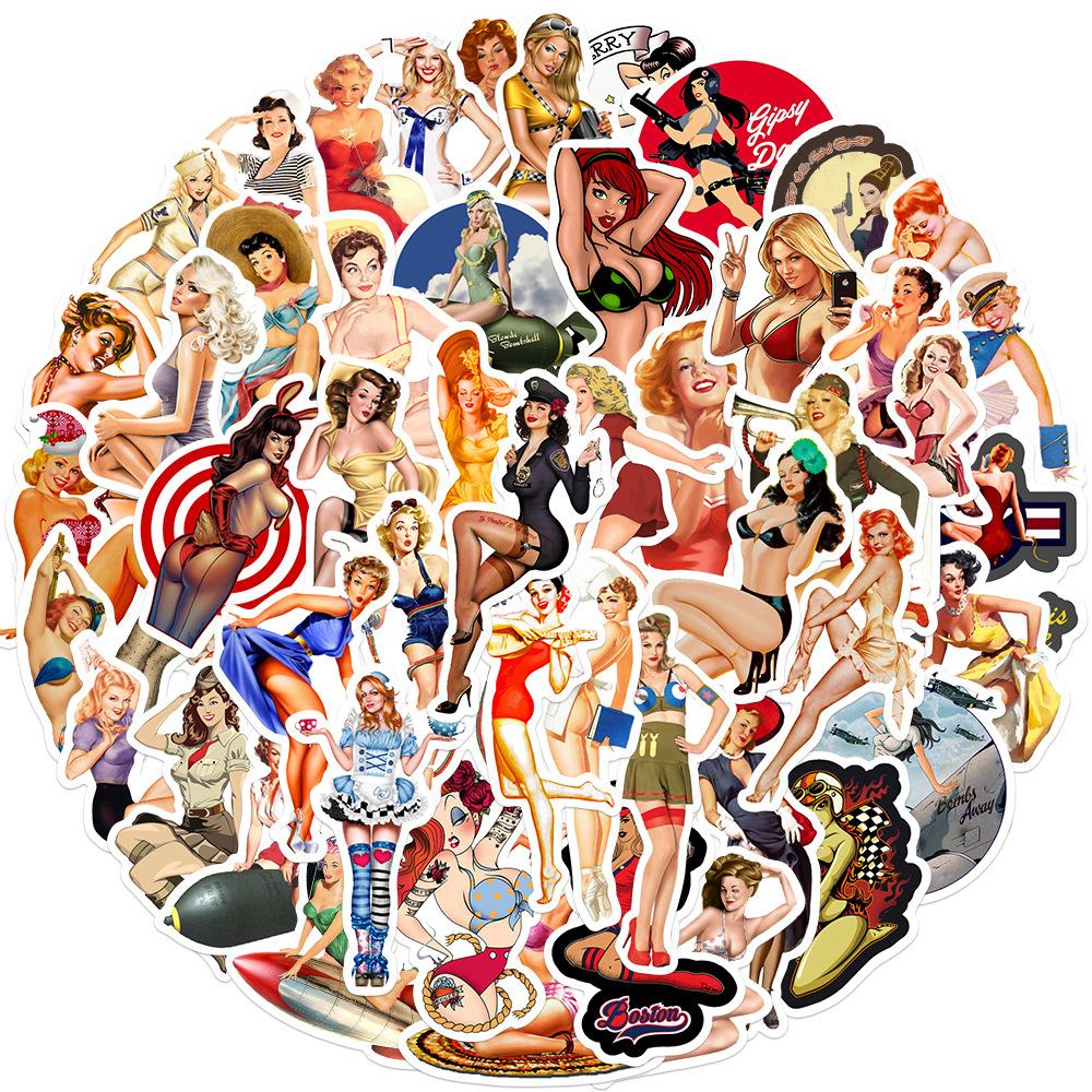 50 Pictures of Girls In World War II Image Graffiti Stickers DIY Decorative Suitcase Motorcycle Trolley Case Waterproof and Removable Stickers