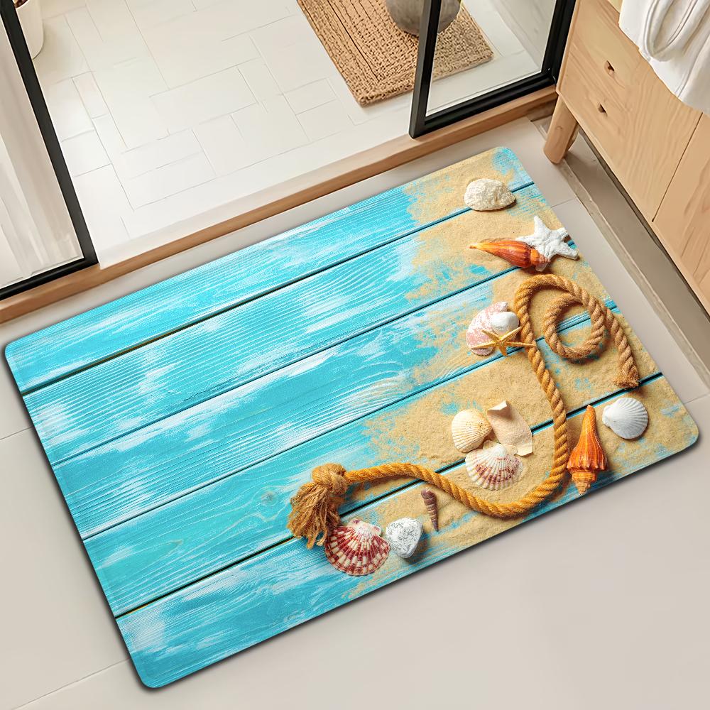 Summer Shell Seashell Ocean Beach Door Mat Microfiber Decorative Versatile Flannel Floor Mat Quick Dry Absorbent Non-slip Sole