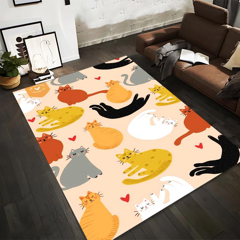 

Cute Cartoon Cats Pattern Carpet with Colorful Feline Designs and Hearts Background Suitable for use as an anti-slip1 for1room and bedroom sofas 40x60cm( 15x23in )