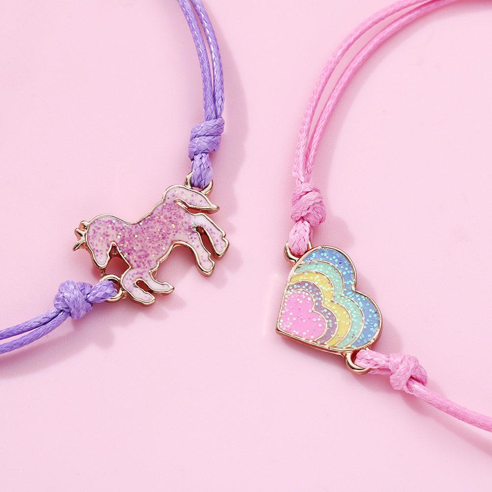 3pcs Kids Bracelets Cute Cartoon Heart-shape Rainbow Bracelet For Girls Gifts