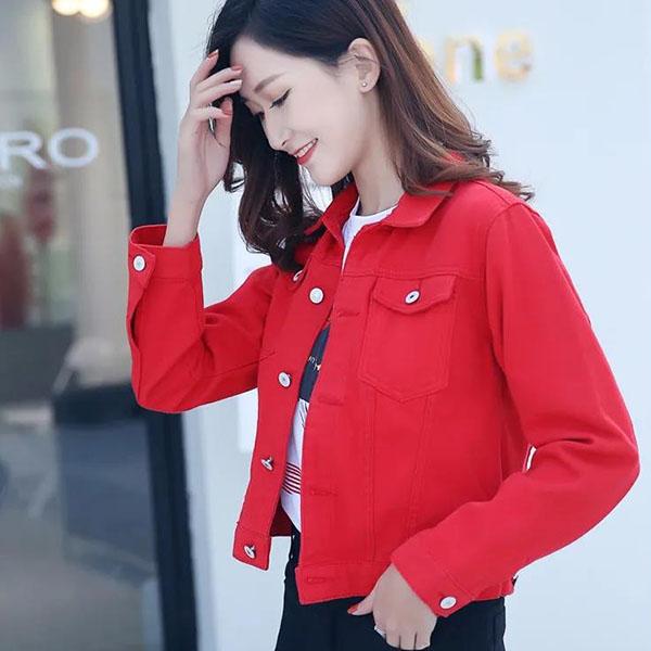 Dámské jarní a podzimní klopa jednobarevné ležérní denim knoflíčky sako velká velikost ležérní streetwear krátká bunda cardigan