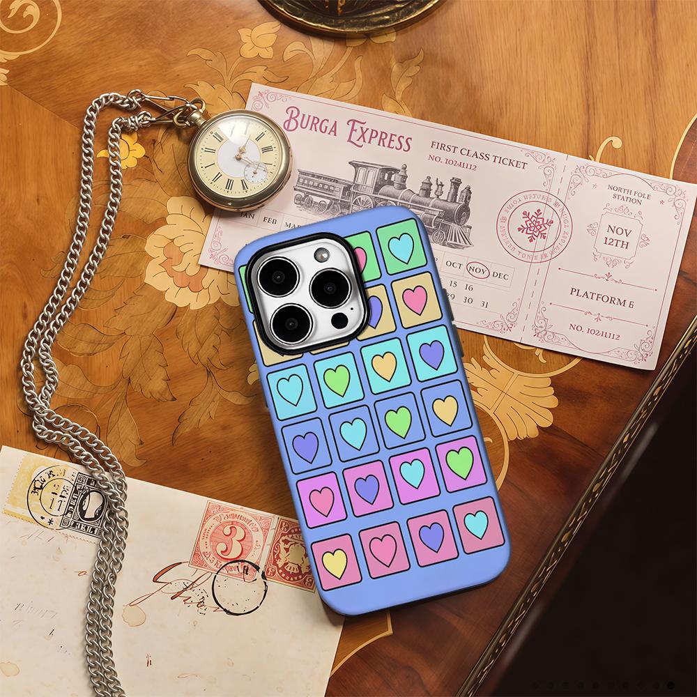 Heart Square Puzzle Phone Case for IPhone 16 15 14 13 12 11 X XS XR XSMAX 7 8 Pro Max Plus Double-layer Back Cover