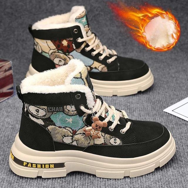 Boots Men High Top Boots Men's Leather Shoes Winter Fashion Plush Warm Shoes Outdoor Sneakers Lace Up Non-Slip Ankle Boots Male