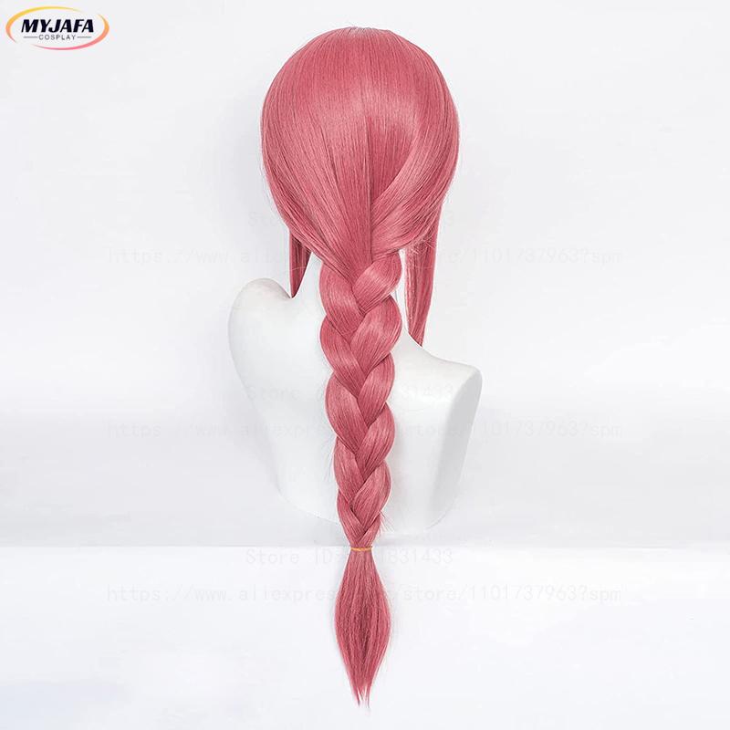 High Quality Makima Cosplay Wig Anime Chainsaw Man Cosplay Long Coral Pink Braided Heat Resistant Hair Role Play Wigs + Wig Cap