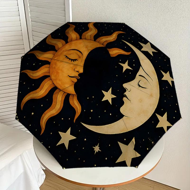1pc Sun Moon Stars Celestial Umbrella with Plastic Handle,Suitable for All Seasons Home Travel Outdoor UmbrellaDD1343