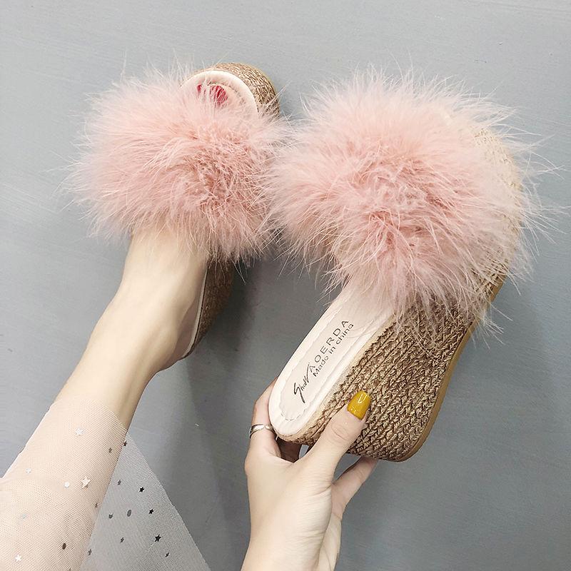 platform slippers fluffy