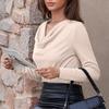 Top da Donna Vestibilità Larga Scollo a V Manica Lunga Camicia Colore Puro Primavera Autunno Blusa Casual Versatile per l'Uso Quotidiano