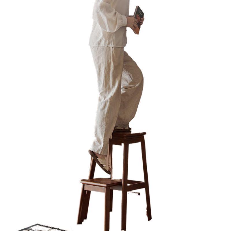 Retro Solid Wood Foldable Step Stool - Multi-functional Indoor Ladder & High Stool