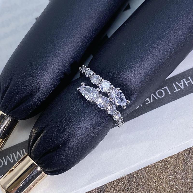 Light Luxury High-End Full Diamond Inlaid Zircon Stacked Wearing Super Flash Super Fairy Row Diamond Opening Ring Niche Design Exquisite Ring