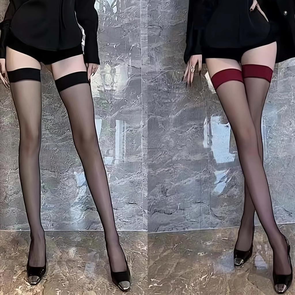 3Xxxl Thigh High Sheer Stockings For Woman Cosplay Lolita Girls Ultra Thin Over Knee Silk Long Socks Plus Size Red Black White