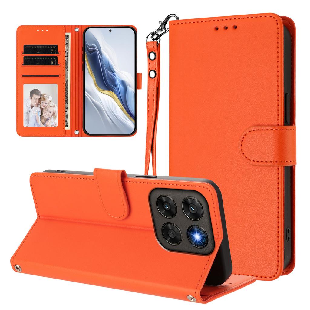 Wallet Case for Moto G67 5G - Leather/PU, Orange, With Lanyard